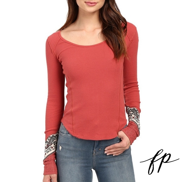 FREE PEOPLE Bandana-Cuff Waffle-Knit Thermal (Large) - Picture 10 of 10